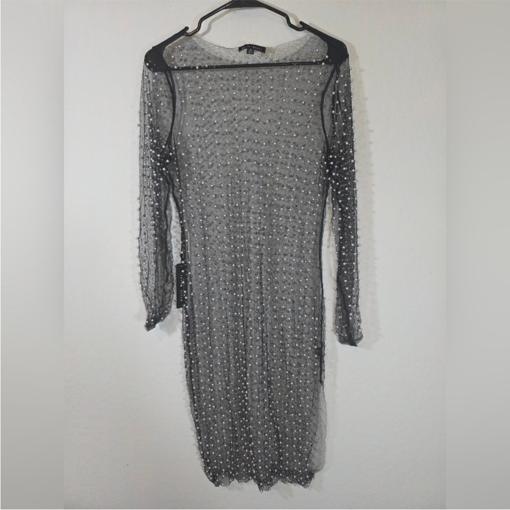 Haute Monde Black and pearl Beaded Mesh dress